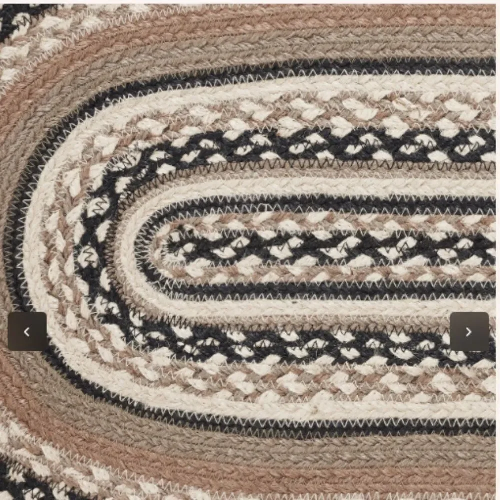 Farmhouse Jute Braided Oval Table Runner Tan Black Cream Country Cottagecore